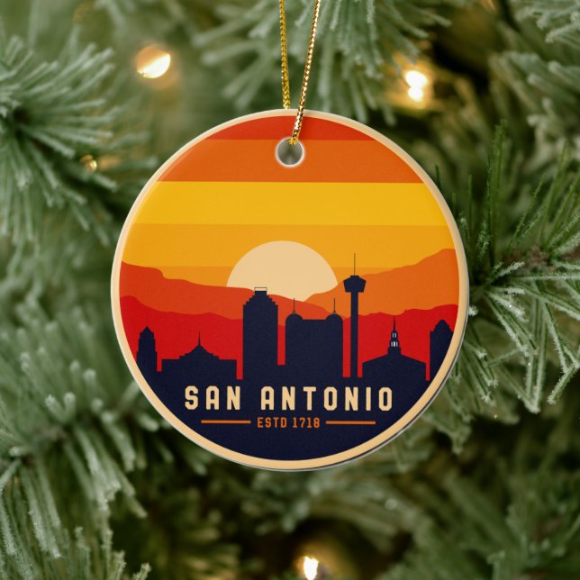 San Antonio Texas Skyline Cityscape Souvenir Ceramic Ornament (Tree)