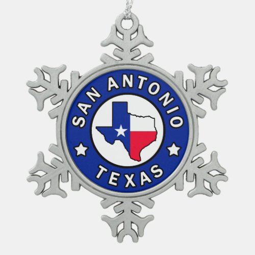 San Antonio Texas Snowflake Pewter Christmas Ornament