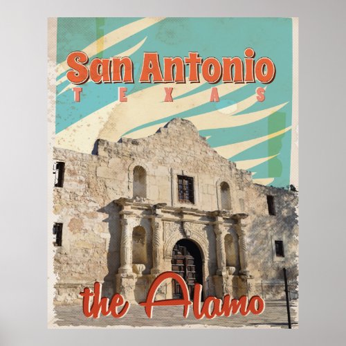 San Antonio Texas The Alamo Vintage Travel Art Poster
