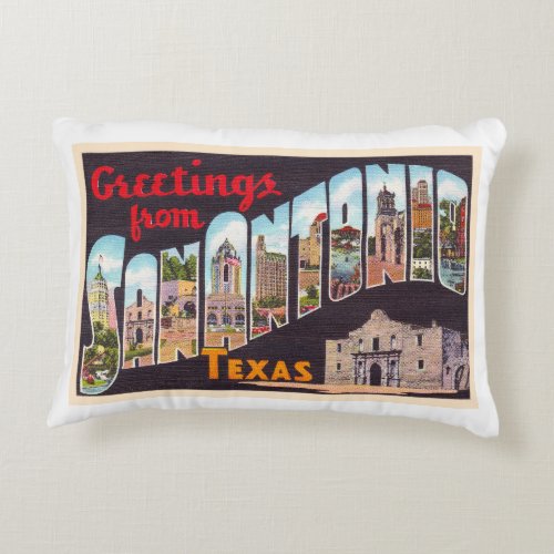 San Antonio Texas TX Vintage Large Letter Postcard Accent Pillow