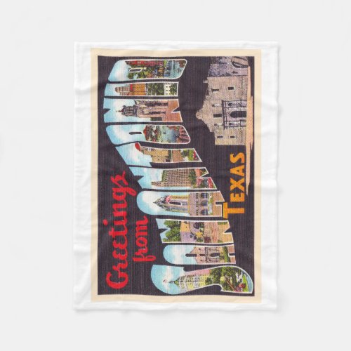 San Antonio Texas TX Vintage Large Letter Postcard Fleece Blanket