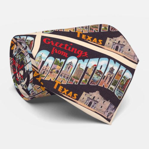 San Antonio Texas TX Vintage Large Letter Postcard Neck Tie