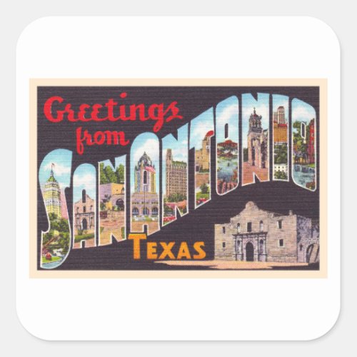 San Antonio Texas TX Vintage Large Letter Postcard Square Sticker