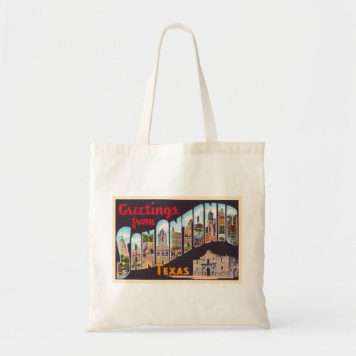 San Antonio Texas TX Vintage Large Letter Postcard Tote Bag