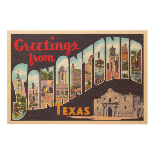 San Antonio Texas TX Vintage Large Letter Postcard Wood Wall Art