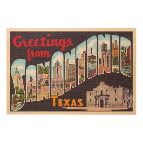 San Antonio Texas TX Vintage Large Letter Postcard Wood Wall Art