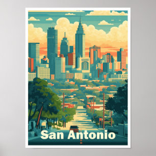 San Antonio Texas USA Art Vintage Travel Poster