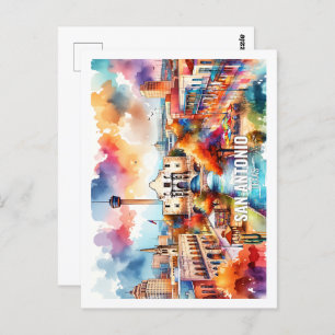 San Antonio Texas USA Famous Place watercolor Postcard