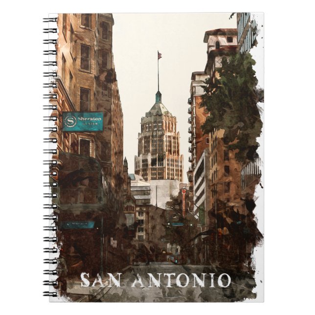 San Antonio Texas Vintage City Travel Watercolor Notebook (Front)