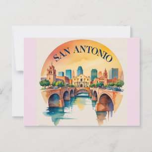 San Antonio Texas watercolor skyline Postcard
