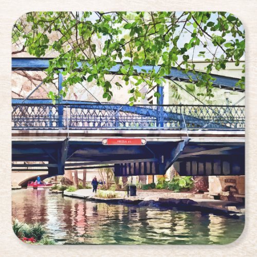 San Antonio TX _ Bridge on Paseo Del Rio Square Paper Coaster