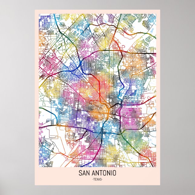 San Antonio USA City Map Poster (Front)