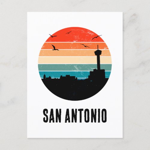 San Antonio Vintage Sunset Cityscape Postcard