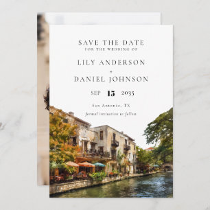 San Antonio Watercolor Photo Wedding Save The Date