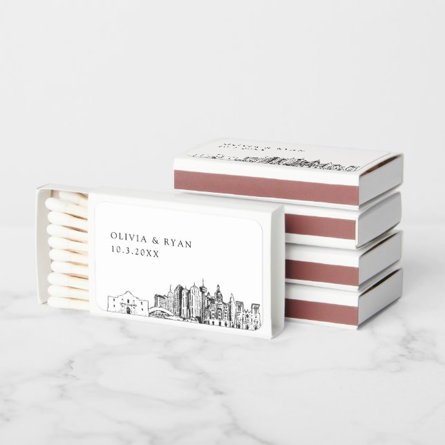 San Antonio Wedding Favor Custom Matchboxes (Stacked)