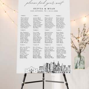 San Antonio Wedding Seating Chart 12 Tables 24x36 Foam Board