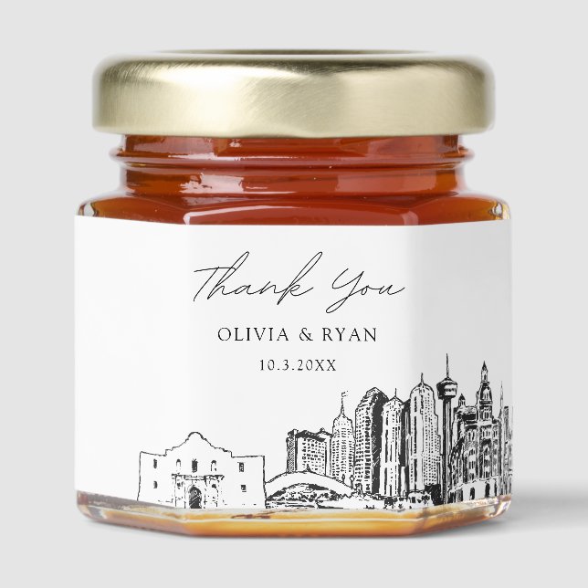 San Antonio Wedding Skyline Thank You Honey Favor Honey Jar Favors (Front)