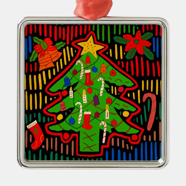 San Blas Island Christmas Tree Mola Metal Ornament (Front)