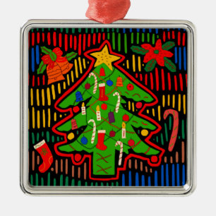 San Blas Island Christmas Tree Mola Metal Ornament