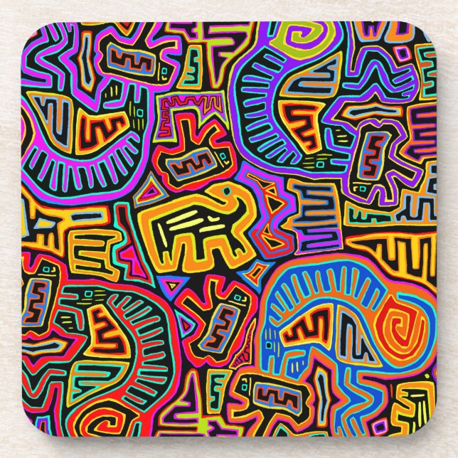San Blas Island Mola Collage Beverage Coaster (Front)