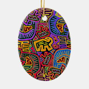 San Blas Island Mola Collage Ceramic Ornament