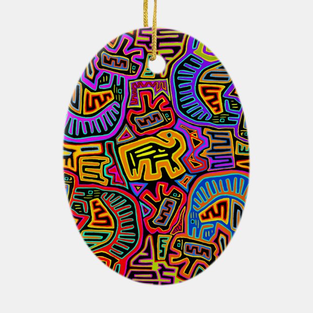 San Blas Island Mola Collage Ceramic Ornament (Back)