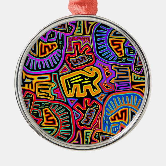 San Blas Island Mola Collage Metal Ornament (Front)