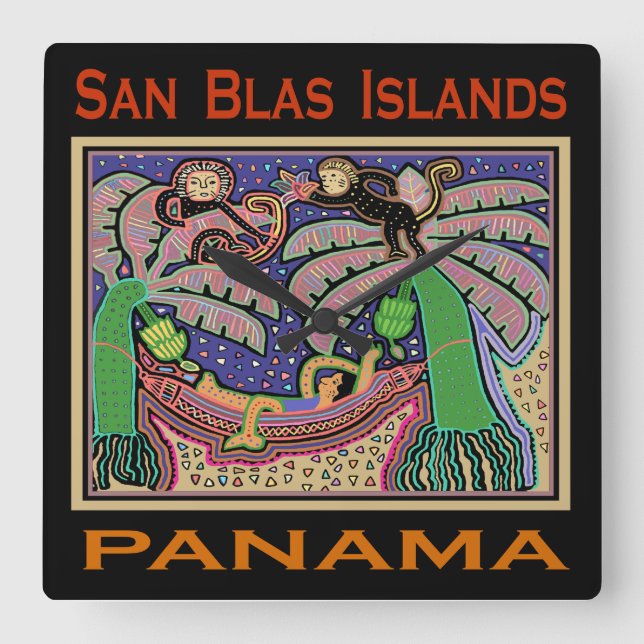 San Blas Islands Panama Mola Square Wall Clock (Front)