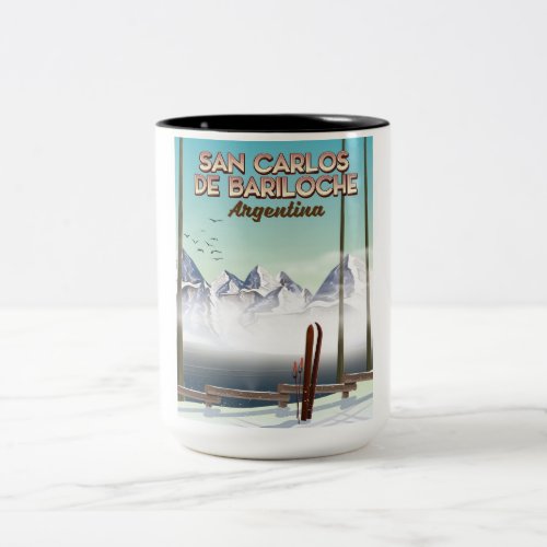 San Carlos de Bariloche Ski travel poster Two_Tone Coffee Mug