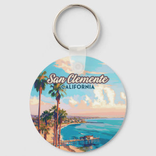 San Clemente California Beach Orange County Retro Keychain