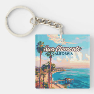 San Clemente California Beach Orange County Retro Keychain