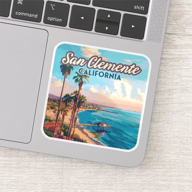 San Clemente California Beach Orange County Retro Sticker (Detail)