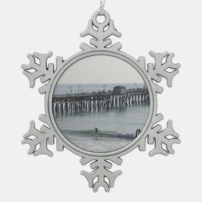 San Clemente California Snowflake Pewter Christmas Ornament (Front)