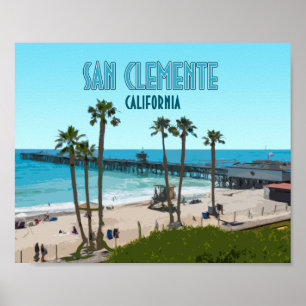 San Clemente Pier Beach California Vintage Poster