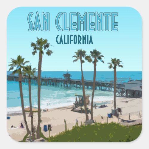 San Clemente Pier Beach California Vintage Square Sticker