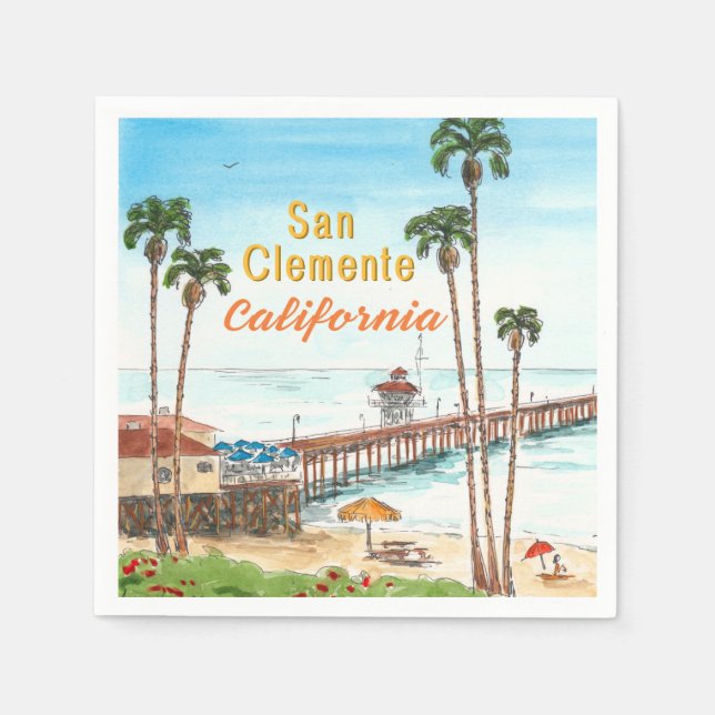 San Clemente Pier California  Napkins (Front)