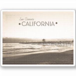 San Clemente Pier California retro vintage sepia Sticker