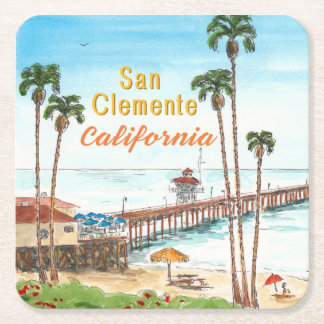 San Clemente Pier California Square Paper Coaster