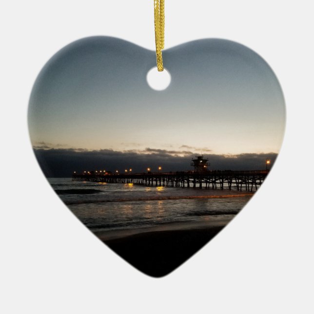 san clemente pier night time ocean california ceramic ornament (Front)