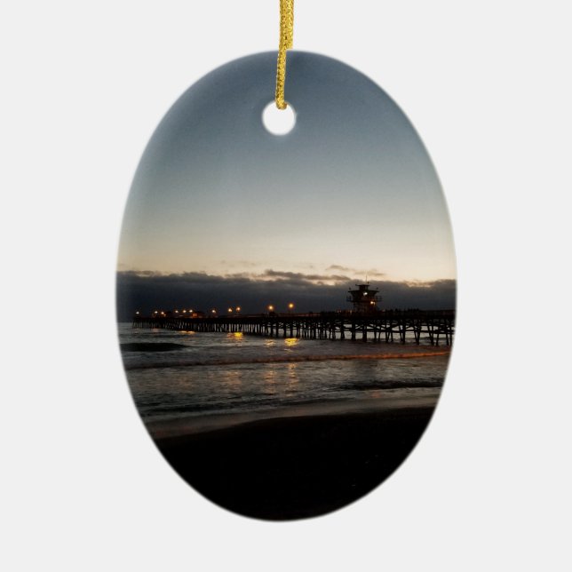san clemente pier night time ocean california ceramic ornament (Front)