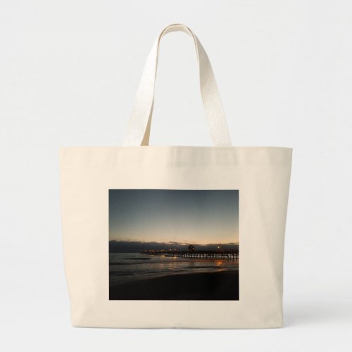 san clemente pier night time ocean california large tote bag