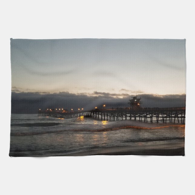 san clemente pier night time ocean california towel (Horizontal)
