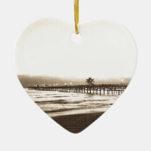 San Clemete pier California beach vintage photo Ceramic Ornament