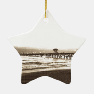 San Clemete pier California beach vintage photo Ceramic Ornament