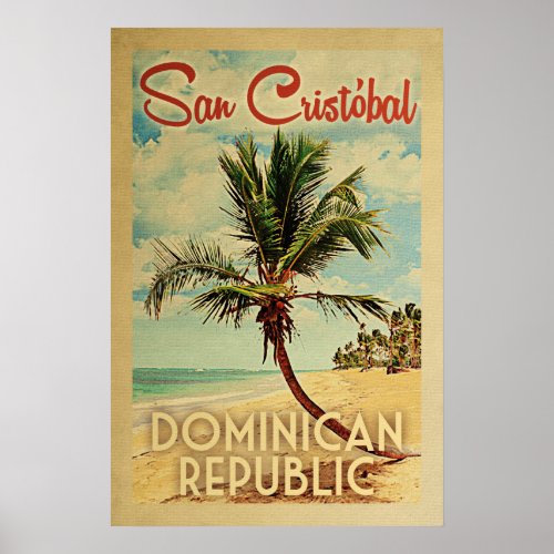 San Cristobal Palm Tree Vintage Travel Poster