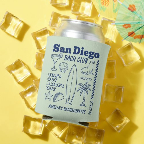San Diego Beach Bachelorette Party Doodle Drawing Can Cooler