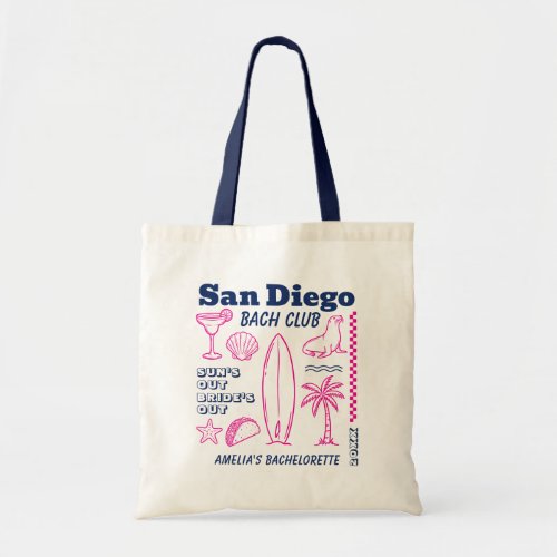 San Diego Beach Bachelorette Party Doodle Drawing Tote Bag