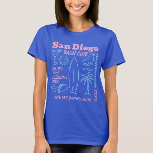 San Diego Beach Bachelorette Party Doodle Sketch T-Shirt