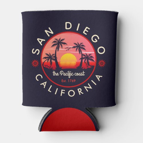 San Diego Beach California Retro Sunset Souvenir Can Cooler