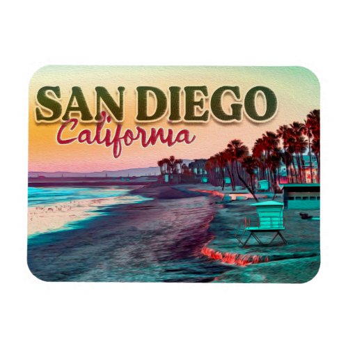 San Diego Beach California Watercolor Sunset 60s Magnet